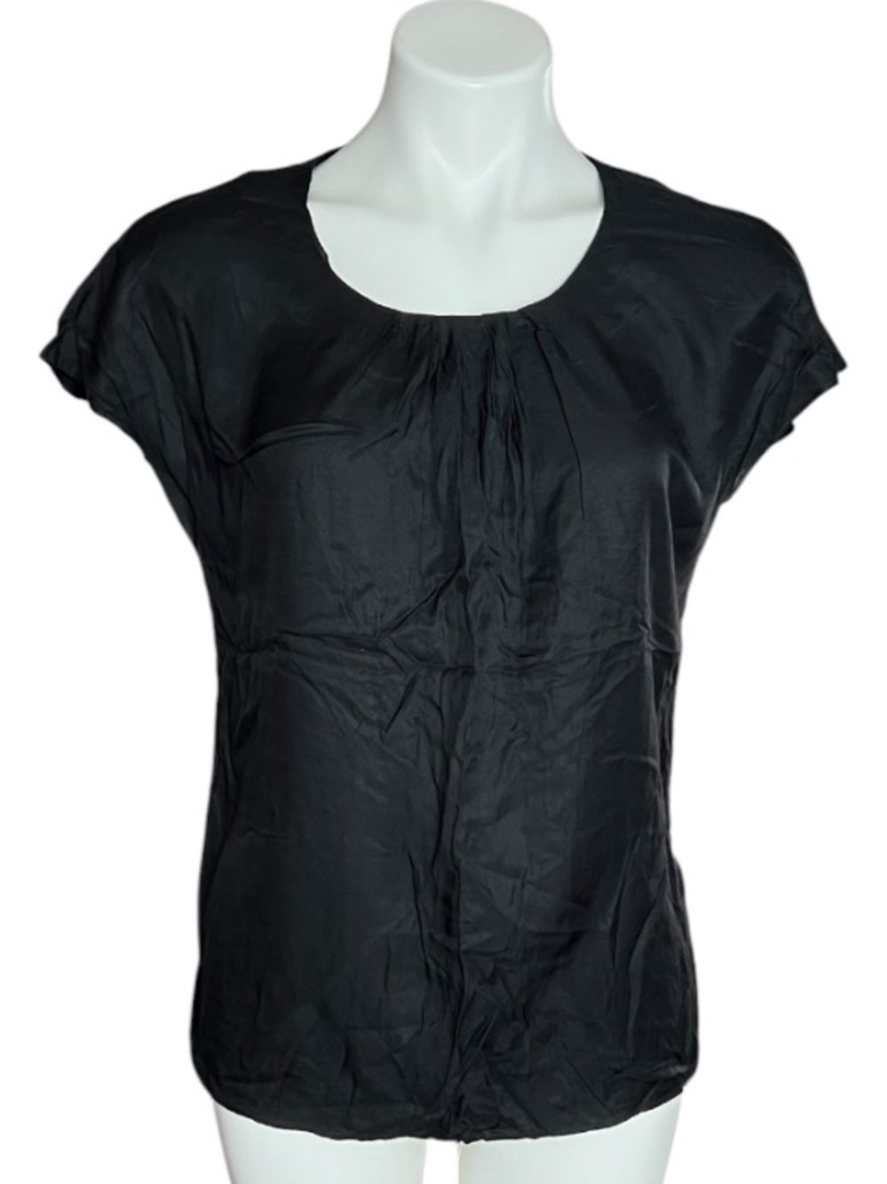 Boden Black Silk Blend Blouse US 8 Cap Sleeve Minimalist Workwear Classic